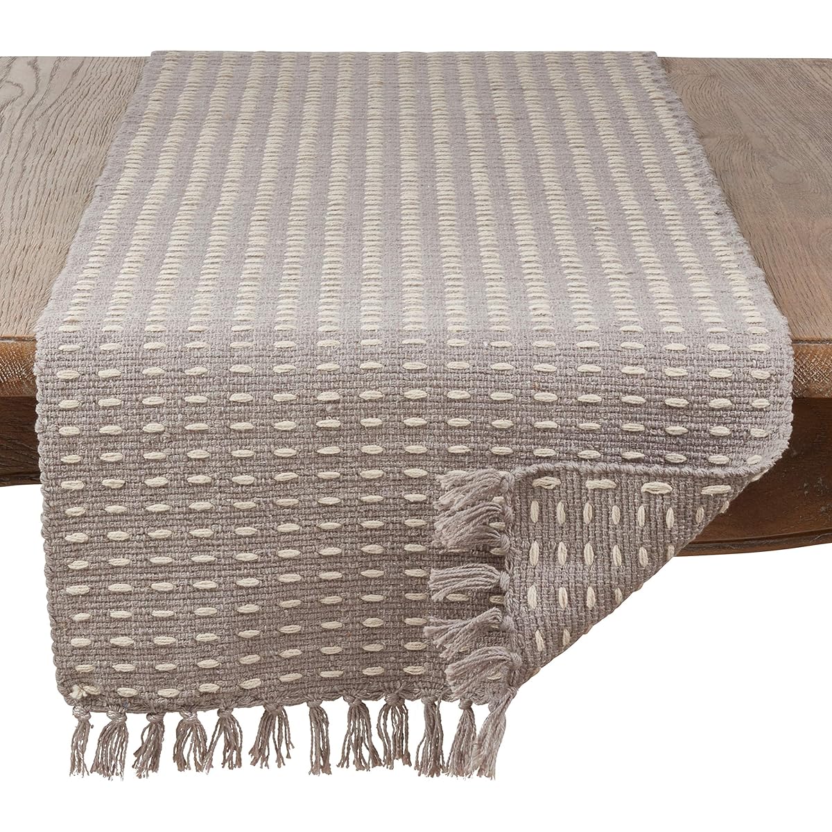 SARO LIFESTYLE Dash Woven Table Runner, Grey, 16"x72"