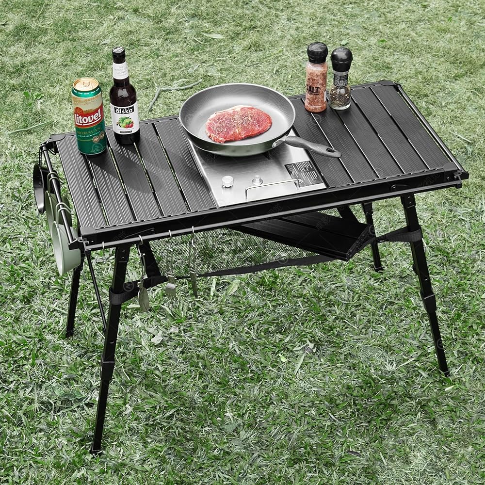 IGT Table, Outdoor Table, Camping Table, Height Adjustable 43-64cm, Foldable, Lightweight, IGT Compatible, Storage Bag Included (Black)