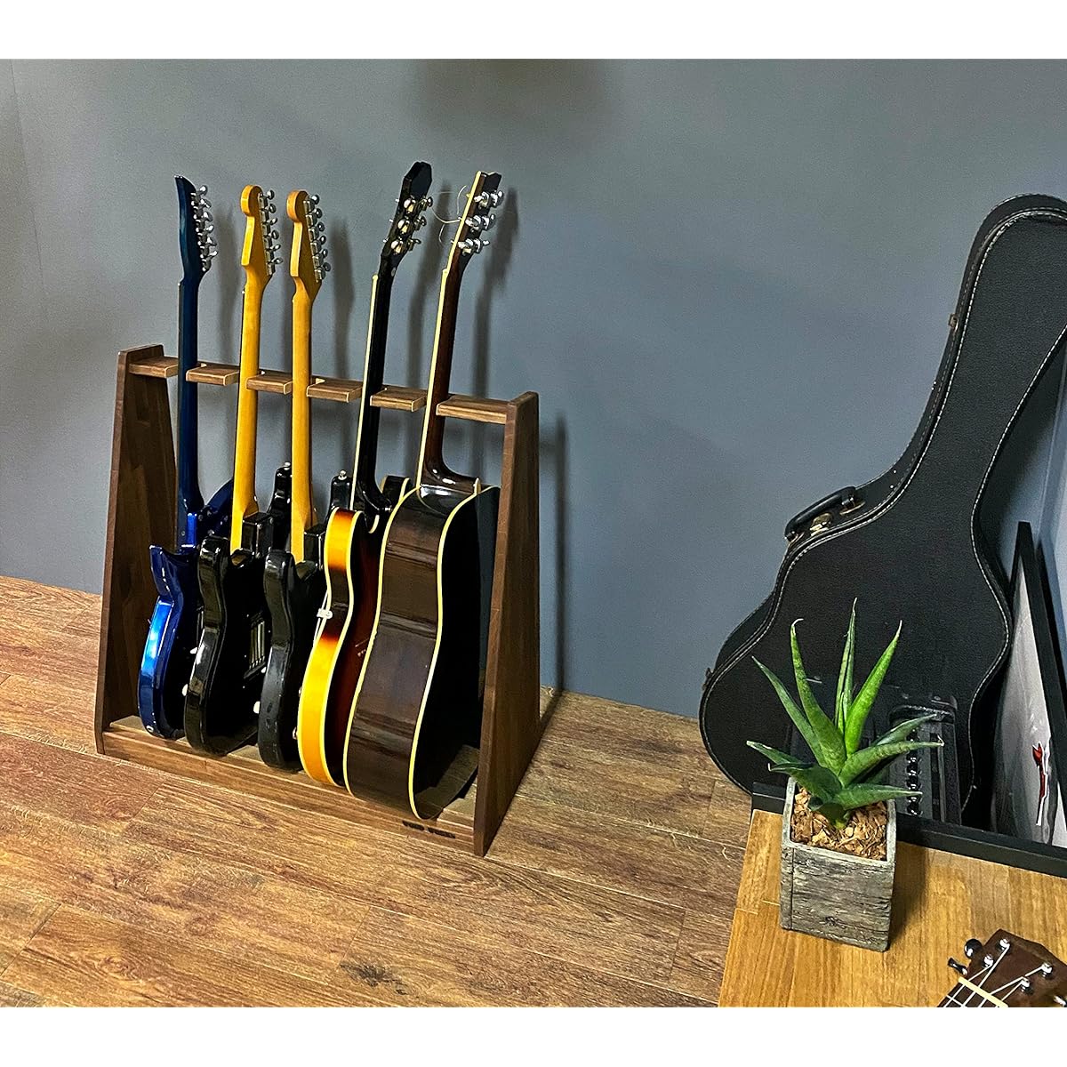 WOODWORKS Made in Japan Guitar Stand for Electric Guitar, 5 Pieces (Brown)