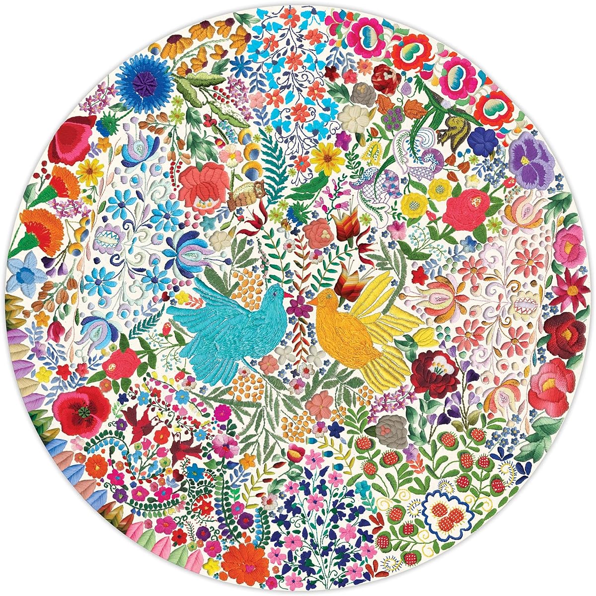 eeBoo - 500 piece round puzzle - blue bird yellow bird