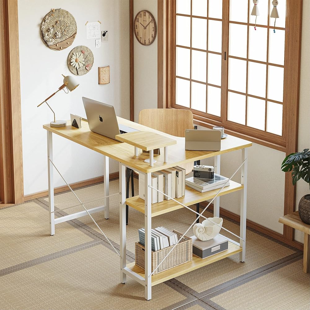 CubiCubi L-shaped desk computer desk PC desk width 110cm gaming desk desk L-shaped desk work desk storage desk with rack corner desk telework home work natural left