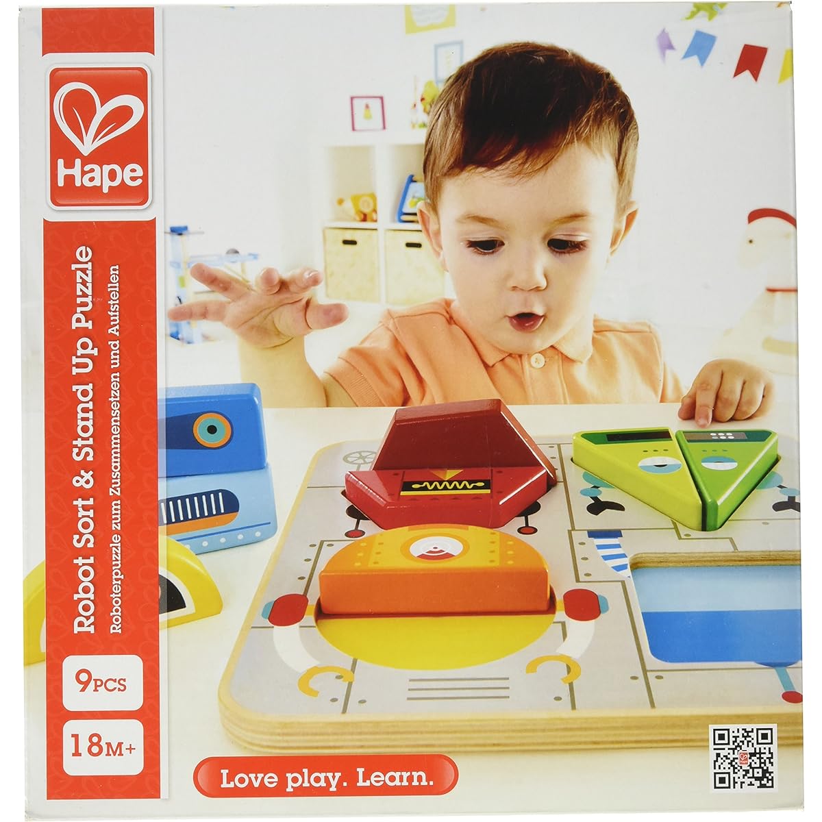 Hape E0446 Robot Puzzle to put together and Stand, Wooden Toy