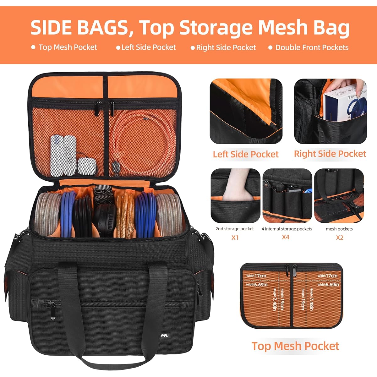HOMFU DJ Gig Gear Bag - DJ Cable File Organizer Bag with Removable Dividers DJ Travel Gig Bag with Organization Package for Business Trips Daily Use DJ File Equipment Musician Accessories Travel Outdoor