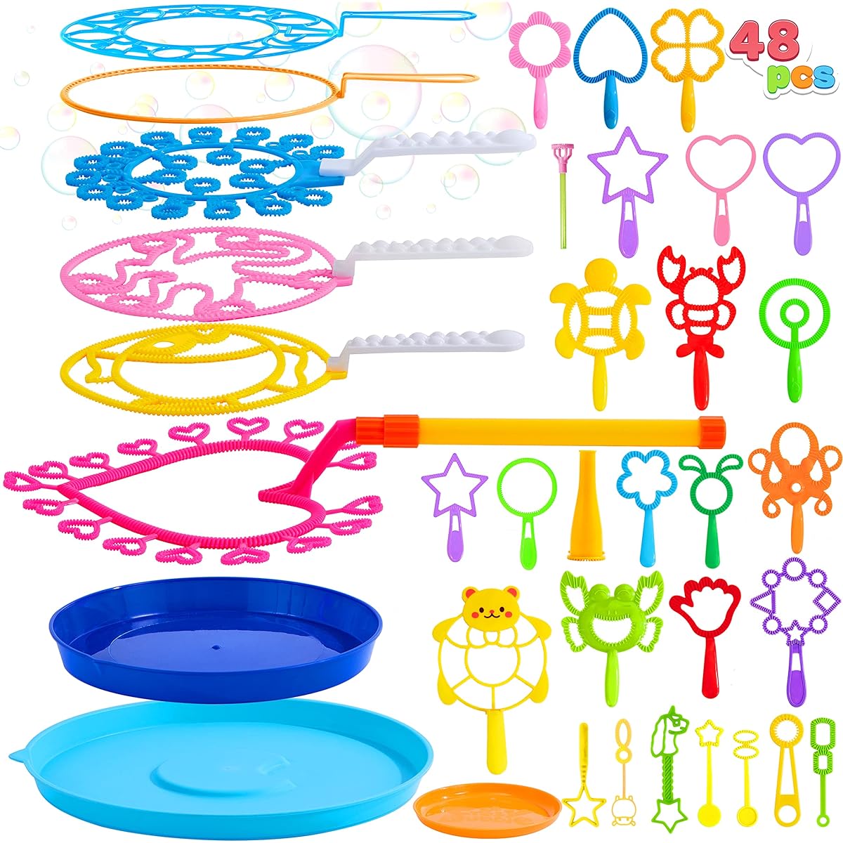 Sloosh 48pcs Big Bubble Wands Set, 18" Giant Bubble Maker with Tray, Large Capacity Large Bubble Wands for Kids and Adults Gifts, Summer Outside Bubble Toys, Birthday Party Favors