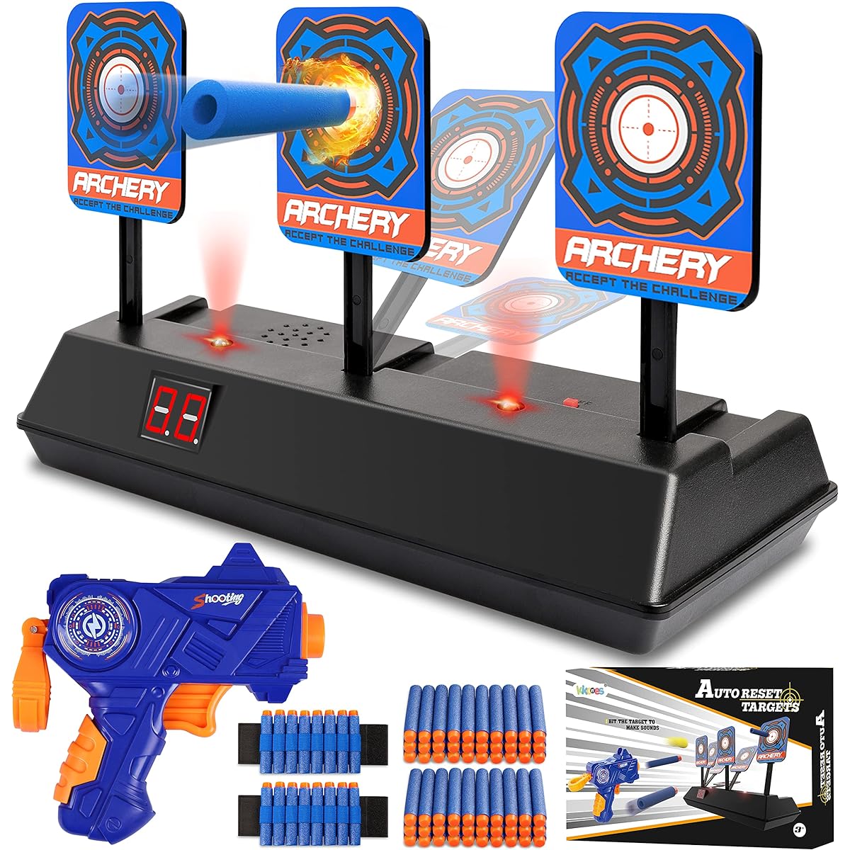 CUKU Electronic Shooting Target for Nerf Guns Toys, Scoring Auto Reset Digital Targets with Light & Sound Effect, Ideal Gift Toy for Boys Girls