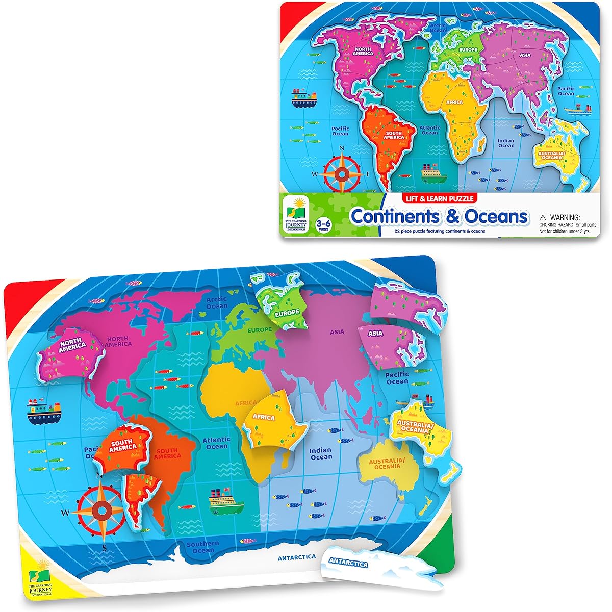 The Learning Journey: Lift & Learn Continents & Oceans - World Map Puzzle for Kids - Award-Winning Toy