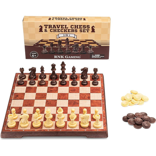 RNK Gaming Magnetic Travel Chess Set with Checkers and Folding Board