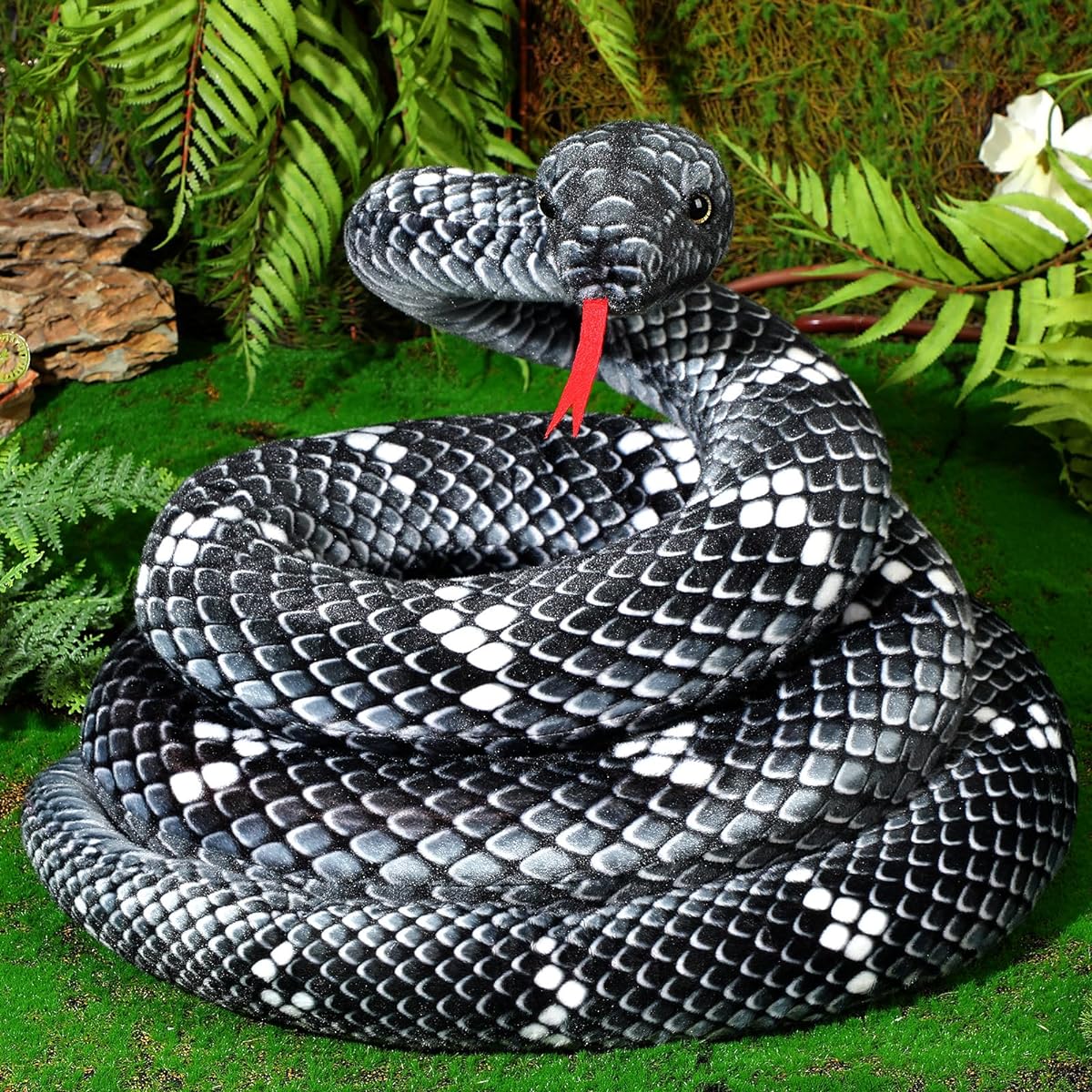 Hiboom Giant Snake Plush Toy Large Stuffed Animal Snake Realistic Snake Stuffed Animal Realistic Stuffed Animal Snake Toy Birthday Party and Prank Prop Gift (Black, 110 Inch)