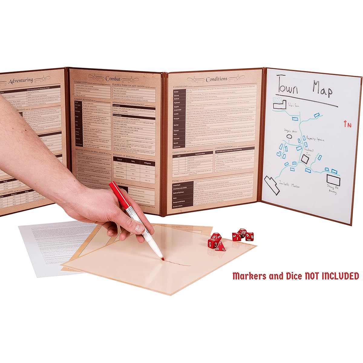 Hexers Game Master Screen - Dungeons and Dragons D & D DnD DM Pathfinder RPG role playing compatible - 4 Customizable Panels - Inserts included that slide into the pouches - Dry erase tracker sheet