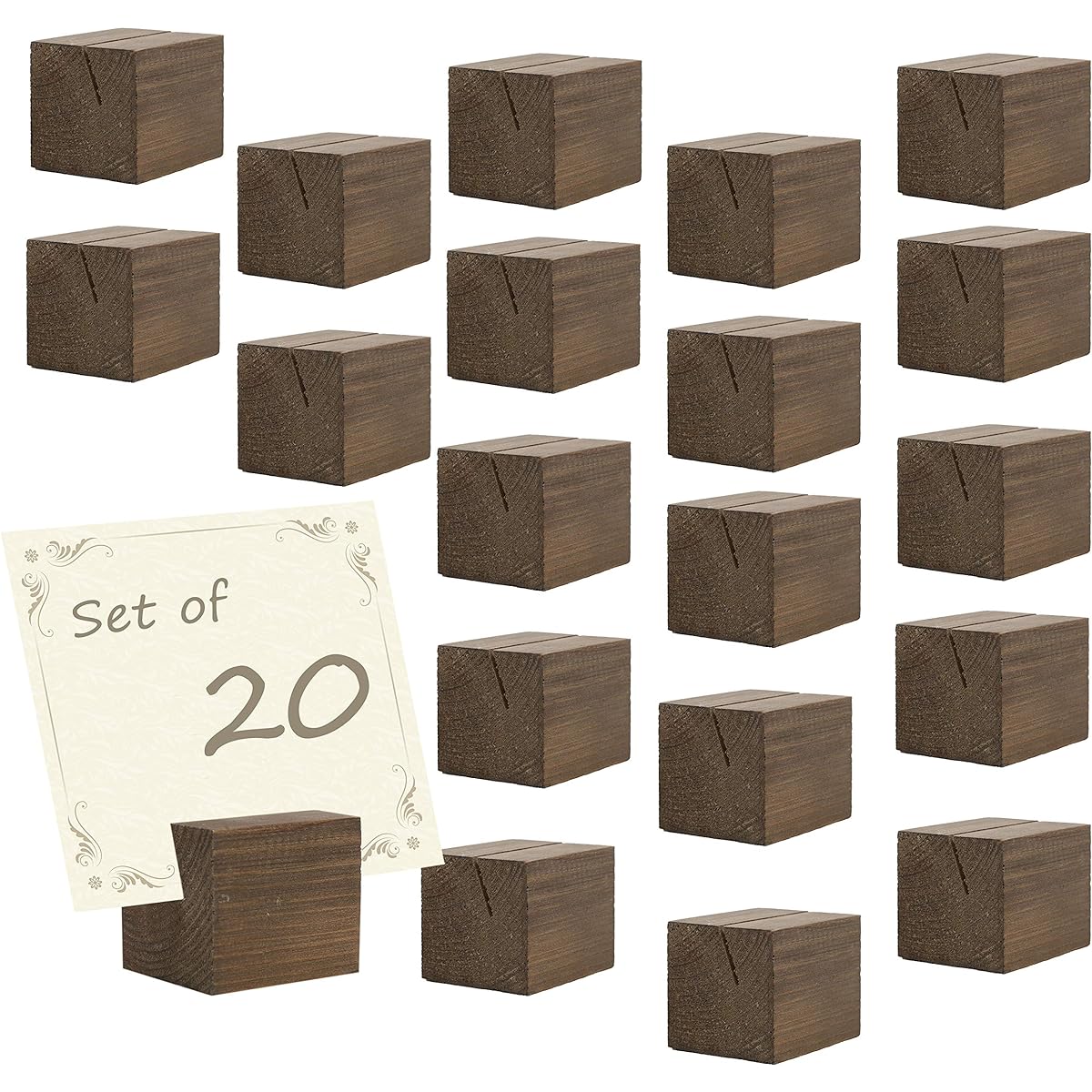 MyGift Business Card & Table Number Holders, Square, Brown, Wood, 20 Count