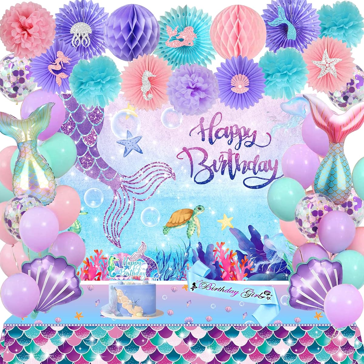 Mermaid Birthday Decorations for Girls Mermaid Birthday Party Supplies Little Mermaid Party Decorations Mermaid Party Decorations Under the Sea