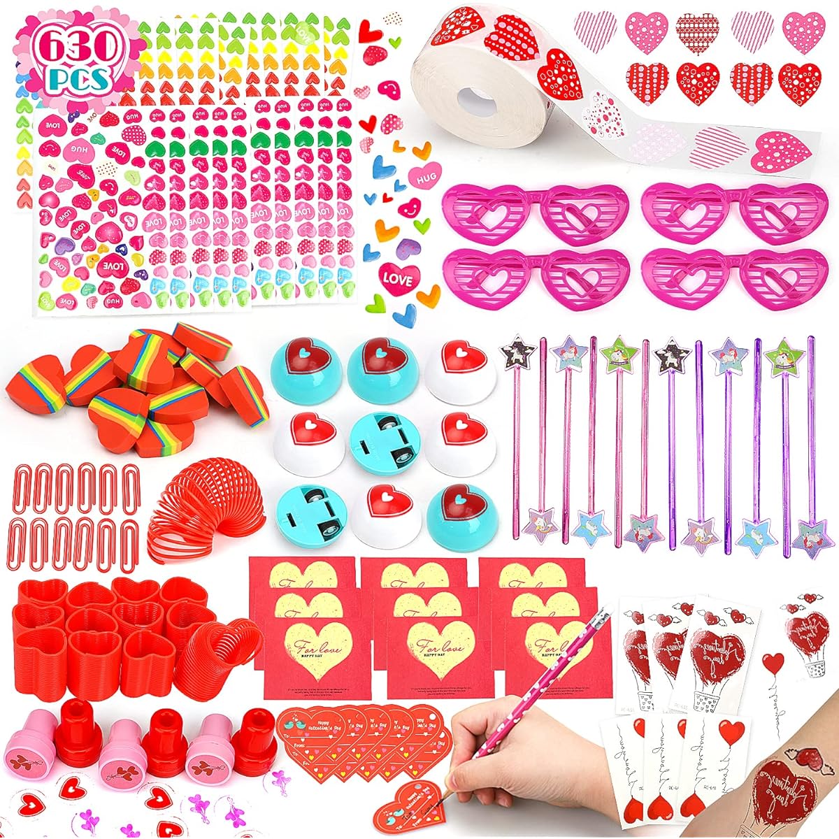 TOY Life 630pcs Valentine Gifts for Kids, Classroom Valentine's Day Party Favors, Valentine's Day Goodie Bag Stuffers with Valentine's Day Cards for Kids School Replacement with Love Stickers