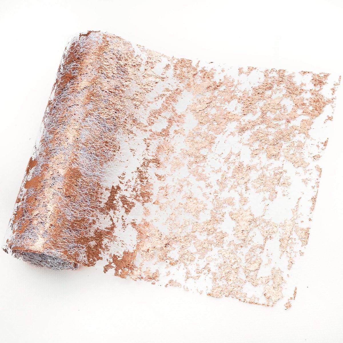 PapaKit Shimmering Metallic Rose Gold Sheer Table Runner 11" x 68' Roll for Holidays, Weddings, Parties and Everyday Decor