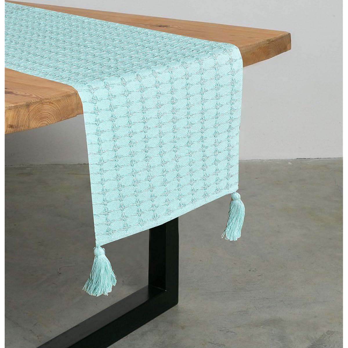 Urban Villa Easter Lurex Dobby Table Runner Extra Large 14" x 72" Table Runner Aqua Color 100% Cotton Lurex Mixed Corner Daily Use Heavier Quality 14" x 72" Aqua Lurex
