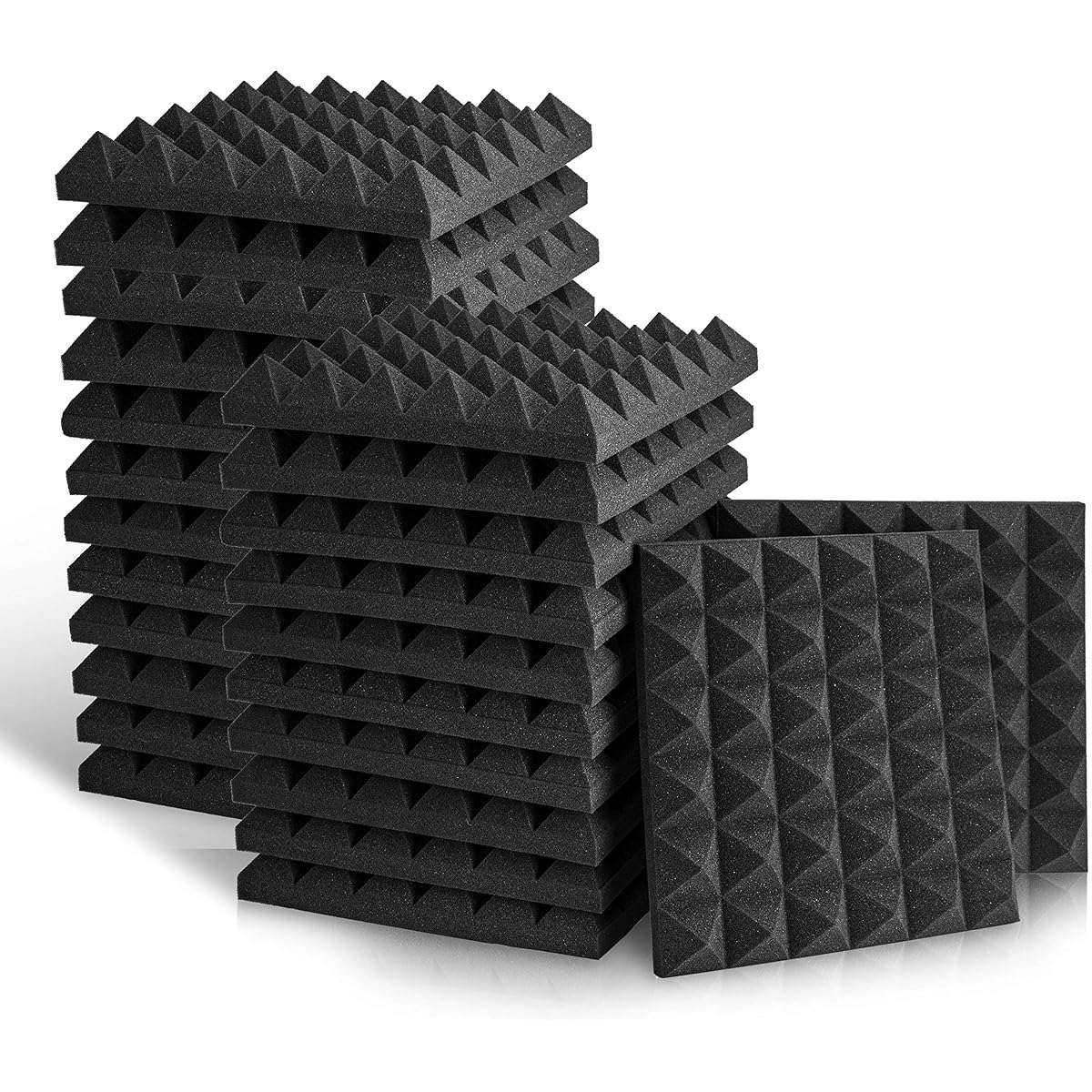 Fstop Labs Acoustic Foam Panels 2" x 12" x 12" Pyramid Sound Absorbing Panels Soundproofing Studio Sound Panels Absorbing Treatment Wall Tiles (24 Pack, Black)