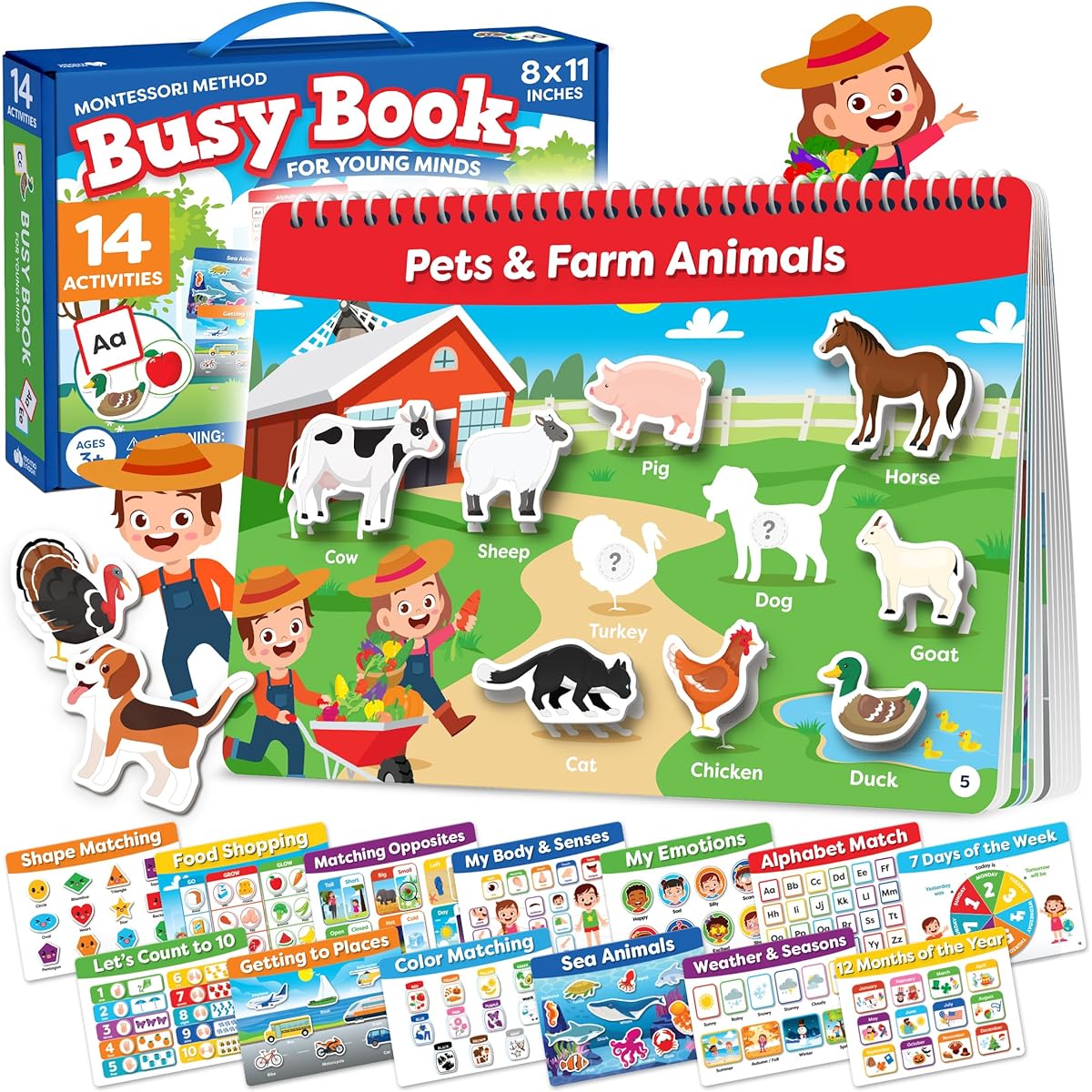 Montessori Busy Book for Toddlers Ages 3+ - Pre-Kindergarten Learning Activities - Autism Sensory Toys Educational Toys for Kids - My Presschool Busy Book Age 3, 4, 3-5 Reading Handwriting Aid