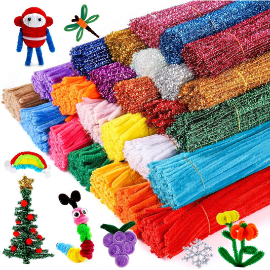 Caydo 2500pcs 25 Colors Pipe Cleaners Craft Supplies Glitter Chenille Stem Sparkle Pipe Cleaners Bulk for Kids Creative DIY Projects Arts Crafts Decoration 6mm x 12inch