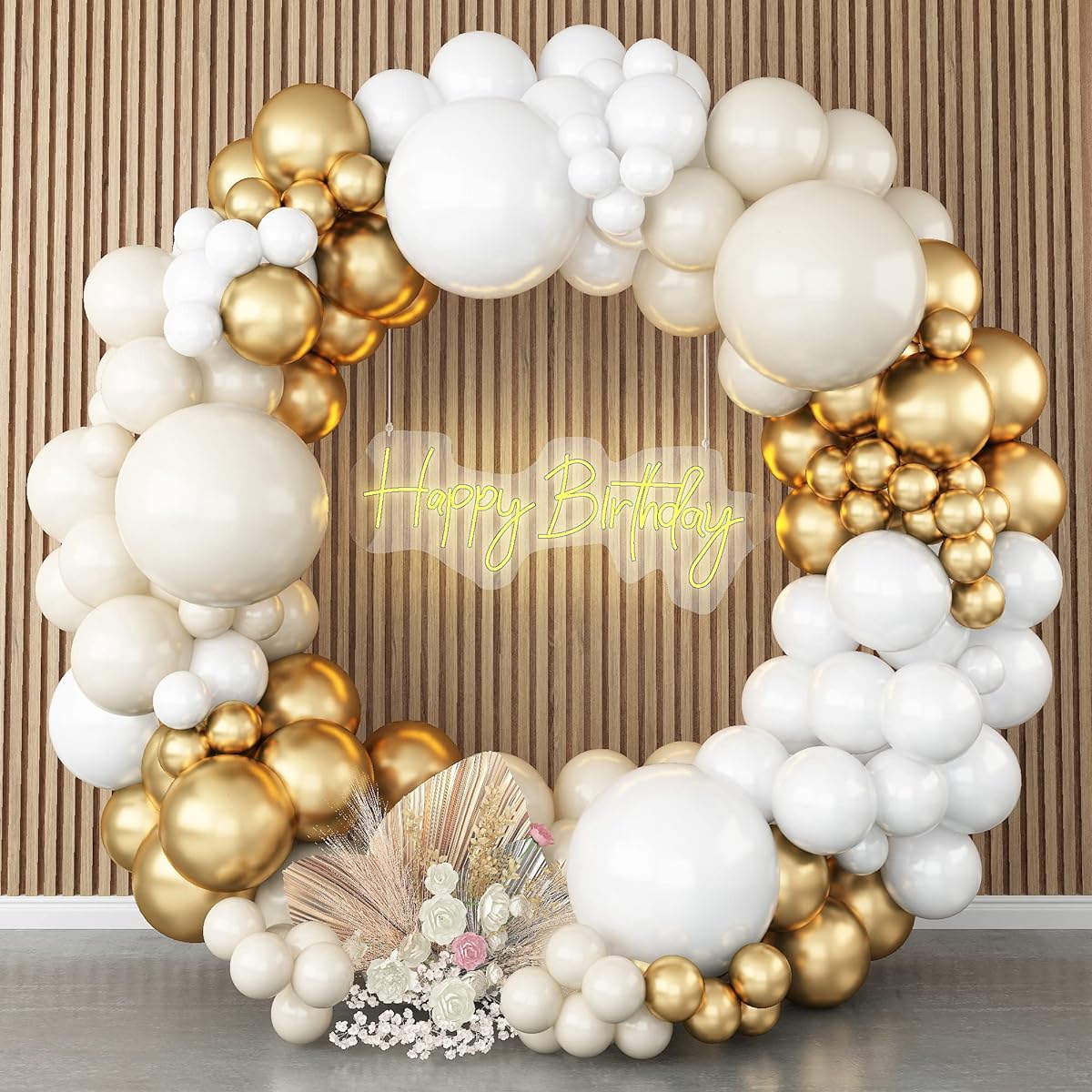 White Gold Beige Balloons Arch Kit, 129 Pcs White Sand Gold Balloon Garland with Nude Balloons for Boho Wedding, Birthday Party Decoration, Baby Shower, Gender Reveal, Anniversary, Engagement