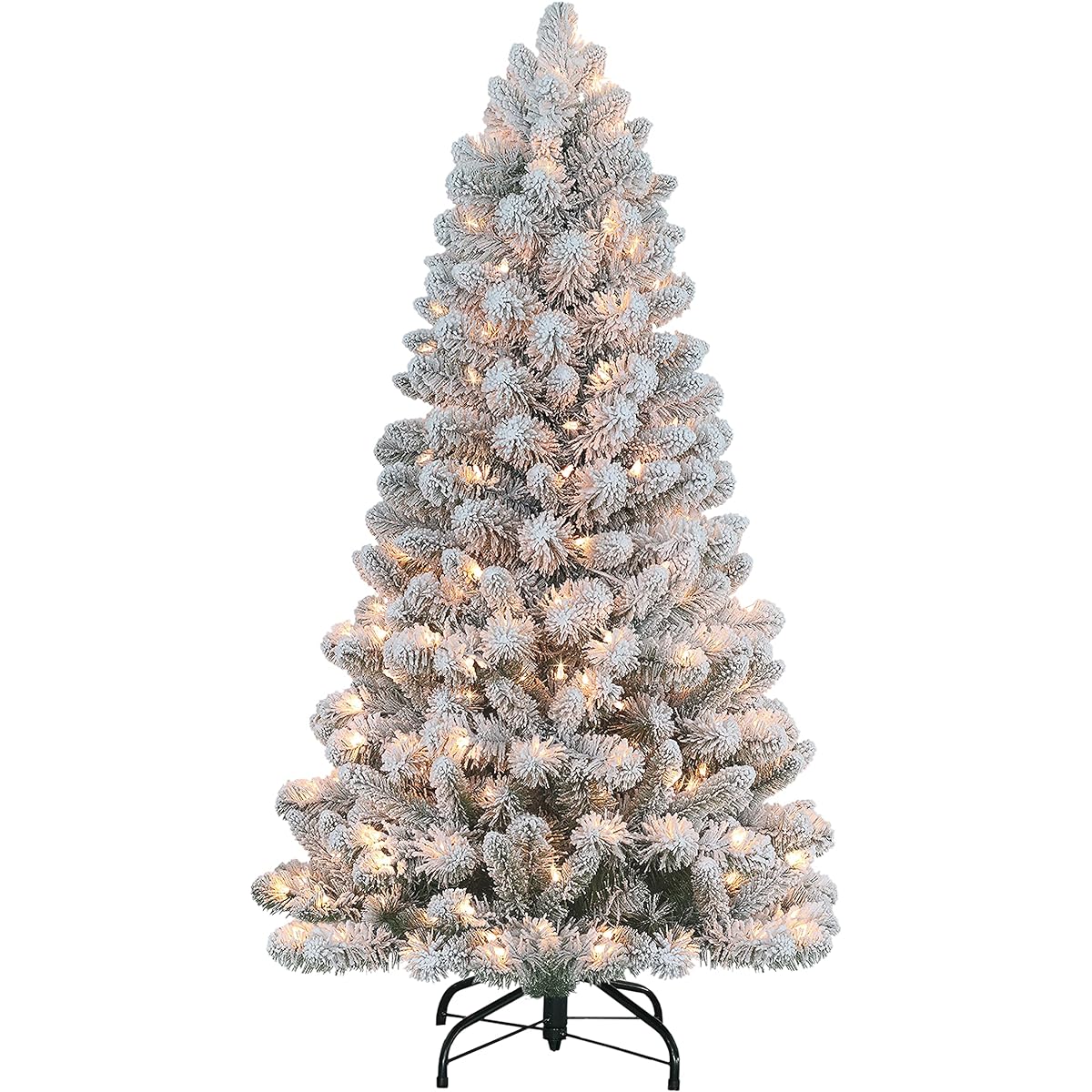 Puleo International Pre-Lights 4.5ft Flocked Virginia Pine Artificial Christmas Tree Lights 200 Pieces Green