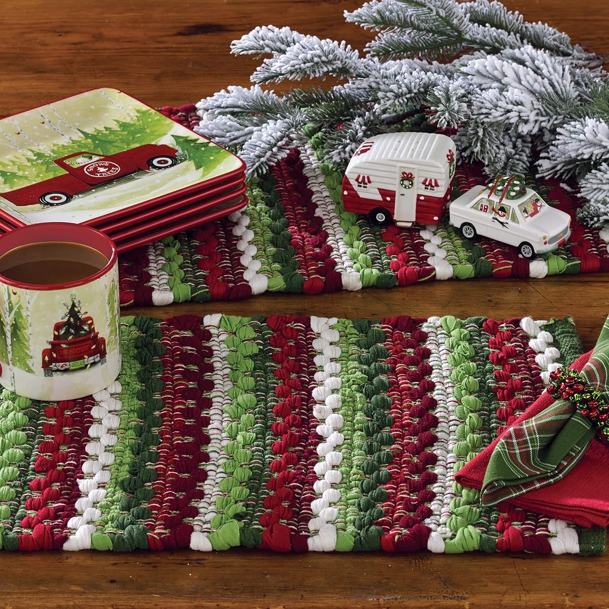 Wintergreen Red, Green and White Chindi Park Designs Table Runner 54" 873-13X