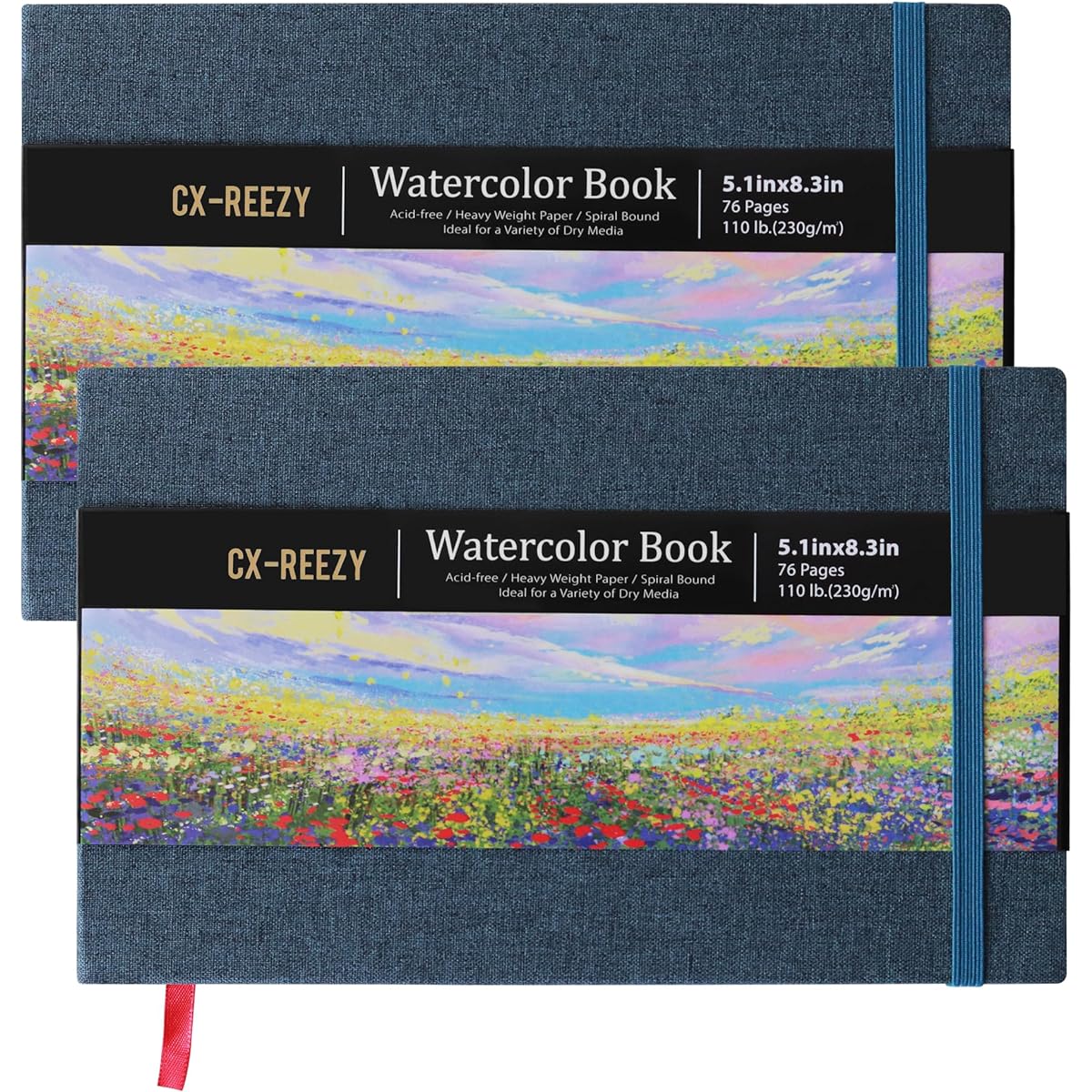 CX-Reezy 5.1" x 8.3" Watercolor Pads 2 Pack (76 Sheets) 140lb (300GSM) Acid Free Paper Watercolor Book Linen Binding for Watercolor Techniques and Mixed Media