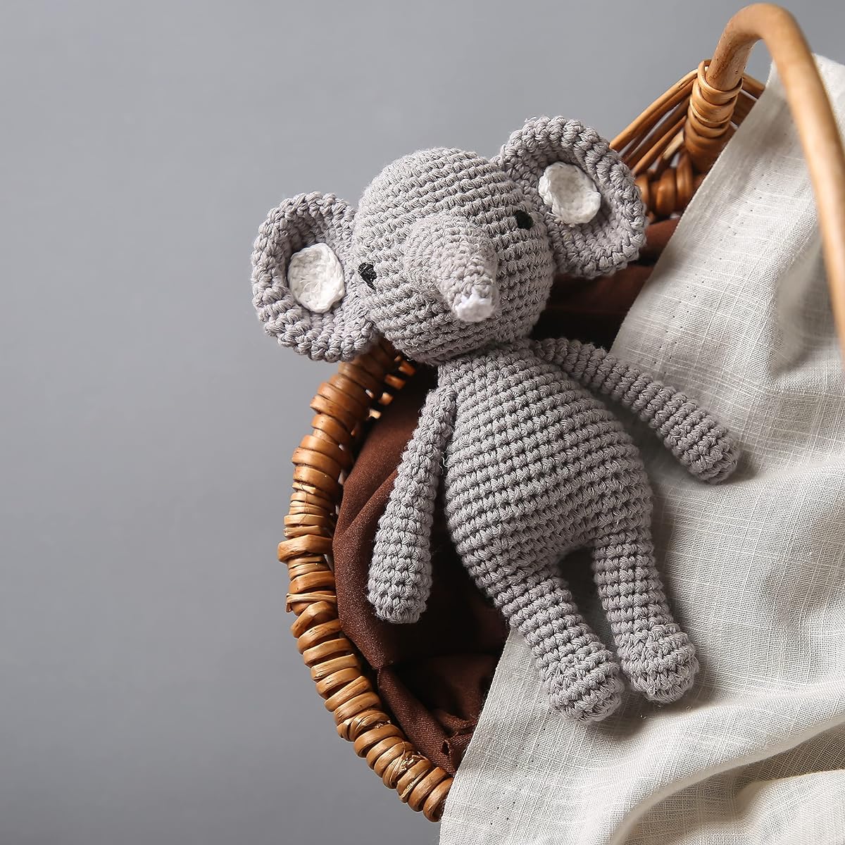 Natural Knit Baby Rattle Crochet Stuffed Elephant Newborn - Soft Cotton Sleeping Toy Baby's First Friend - Baby Shower/Christmas/Birthday Gift