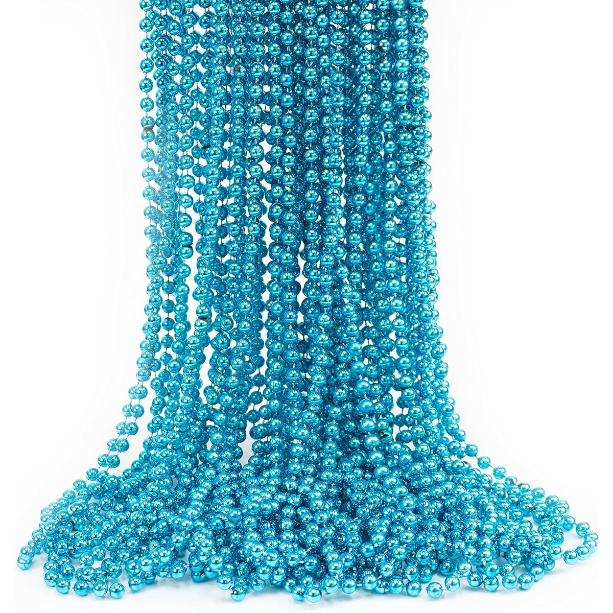 GIFTEXPRESS 72 Pack Mardi Gras Bead Necklaces Metallic Teal/Turquoise Bead Necklaces Mardi Gras Slow Party Bead Costume Necklaces