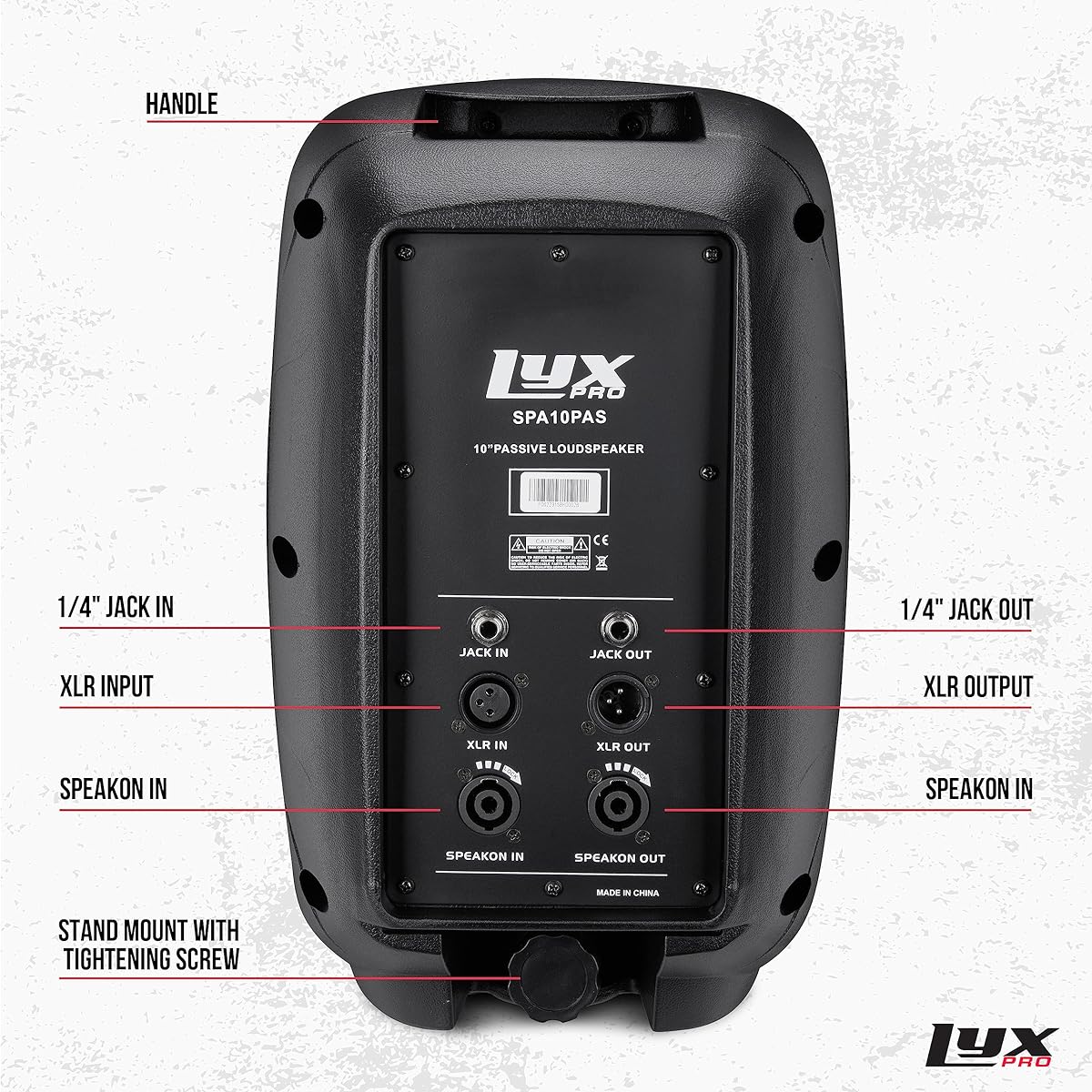 LyxPro 10" Passive DJ PA Speaker System XLR 1/4 Speakon Connection Daisy Chain Compatible 8 Ohm Lightweight Stand Mountable