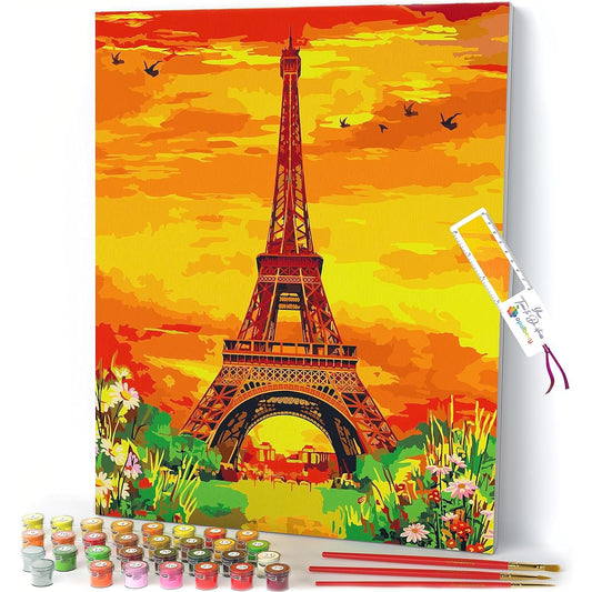 Opalberry Paint by Numbers for Adults - Paint by Number Kit with Framed Canvas - DIY Painting by Numbers - 16x20inch Acrylic DIY Oil Painting : M.S.A.'s Eiffel Tower