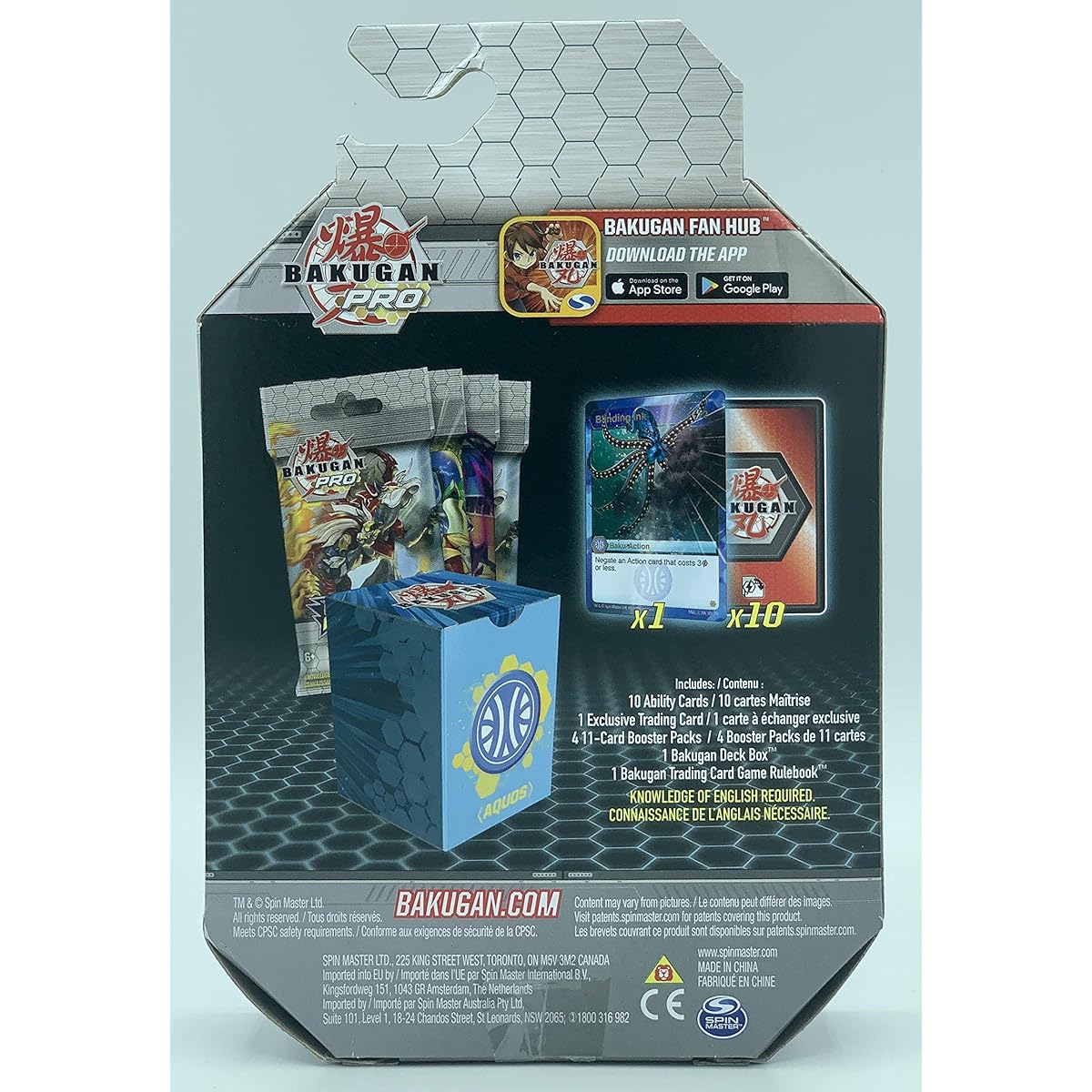 Bakugan Pro Aquos Faction Set, 4 booster packs, 10 bonus cards, for ages 6 and up