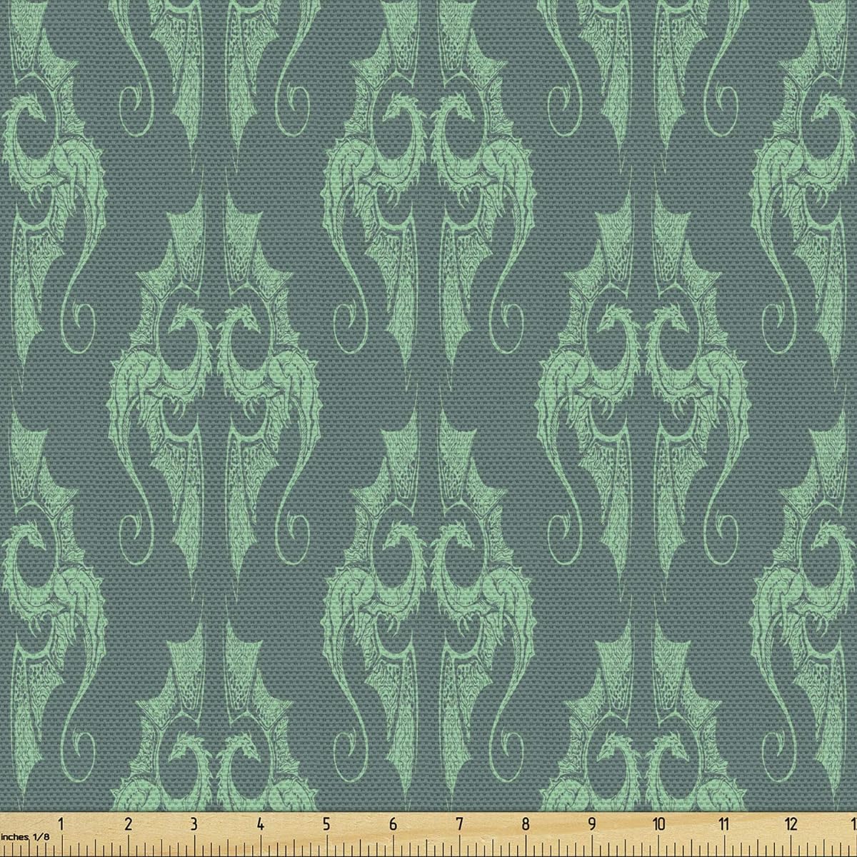 Ambesonne Dragon Fabric by the Yard - Mystical and Cultural Symbolic Patterns for Home Decor and Home Accents - 5 Yards - Grey Teal