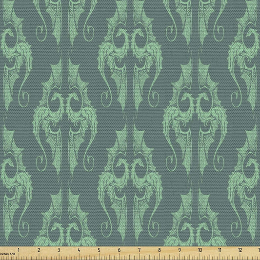Ambesonne Dragon Fabric by the Yard - Mystical and Cultural Symbolic Patterns for Home Decor and Home Accents - 5 Yards - Grey Teal