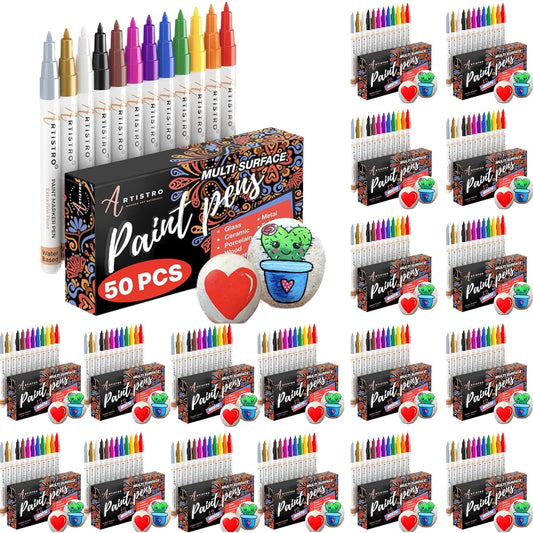 ARTISTRO 50 Pack Wholesale Paint Pens for Rock Painting, Stone, Ceramic, Glass, Wood, Canvas, Acrylic Paint Markers, Set of 12, Extra Fine Tip, 12 Markers Per Box (Pack of 50)