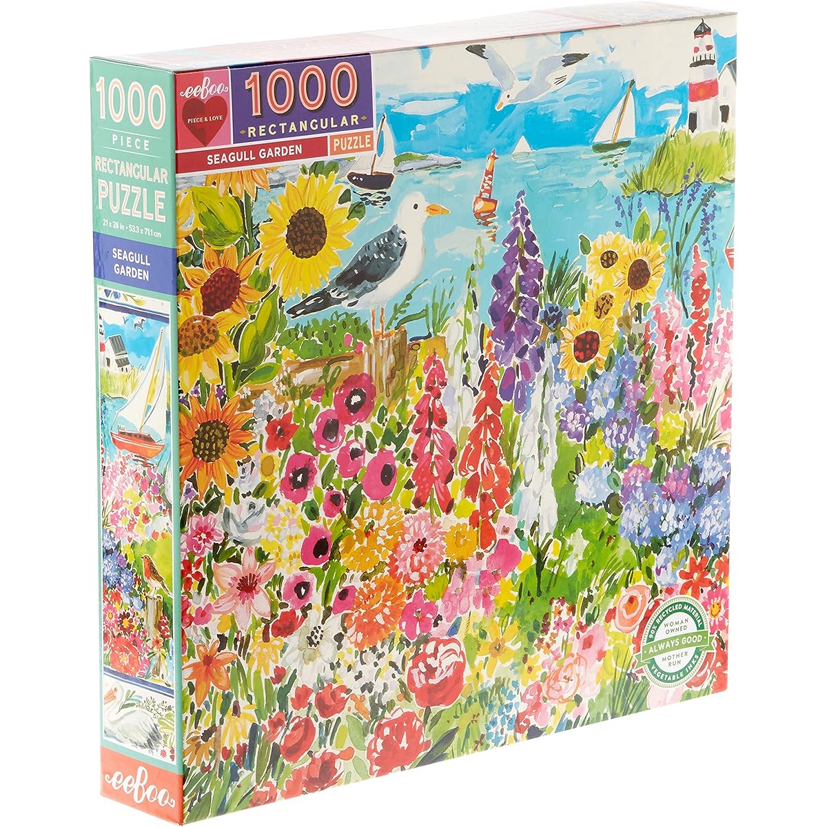 eeBoo: Piece and Love Seagull Garden 1000 Piece Rectangle Adult Jigsaw Puzzle for Adults and Families - Includes Glossy, Sturdy Pieces and Minimal Puzzle Dust