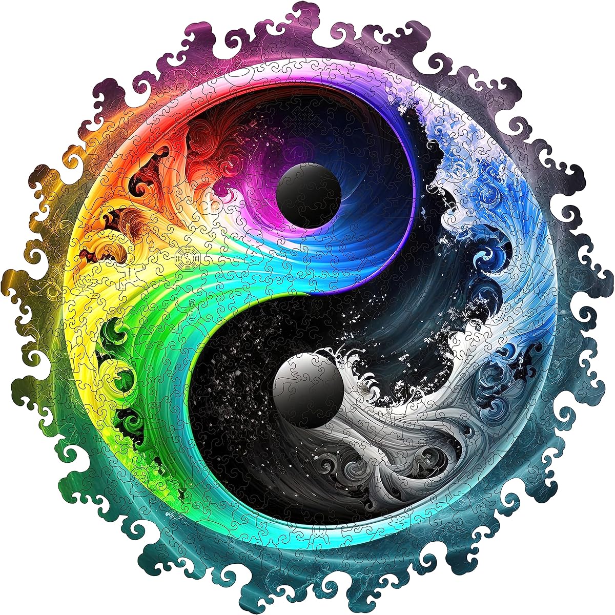 Mys Aurora Unique Wooden Jigsaw Puzzle Yin Yang Mandala 200 Piece Medium Size 11.2" x 11.2" Original Mandala Wooden Puzzle Beautifully Packaged Great Gift for Adults