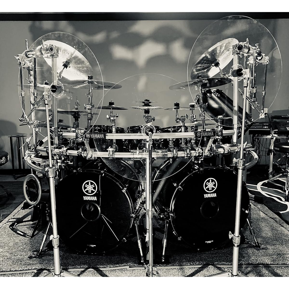 DistinctAndUnique 30" - 2 Pack Crystal Clear Acrylic Drum Kit Baffle - Muffle Live Recording Standard Mount Cymbal Stand Performance Shield Sound Barrier
