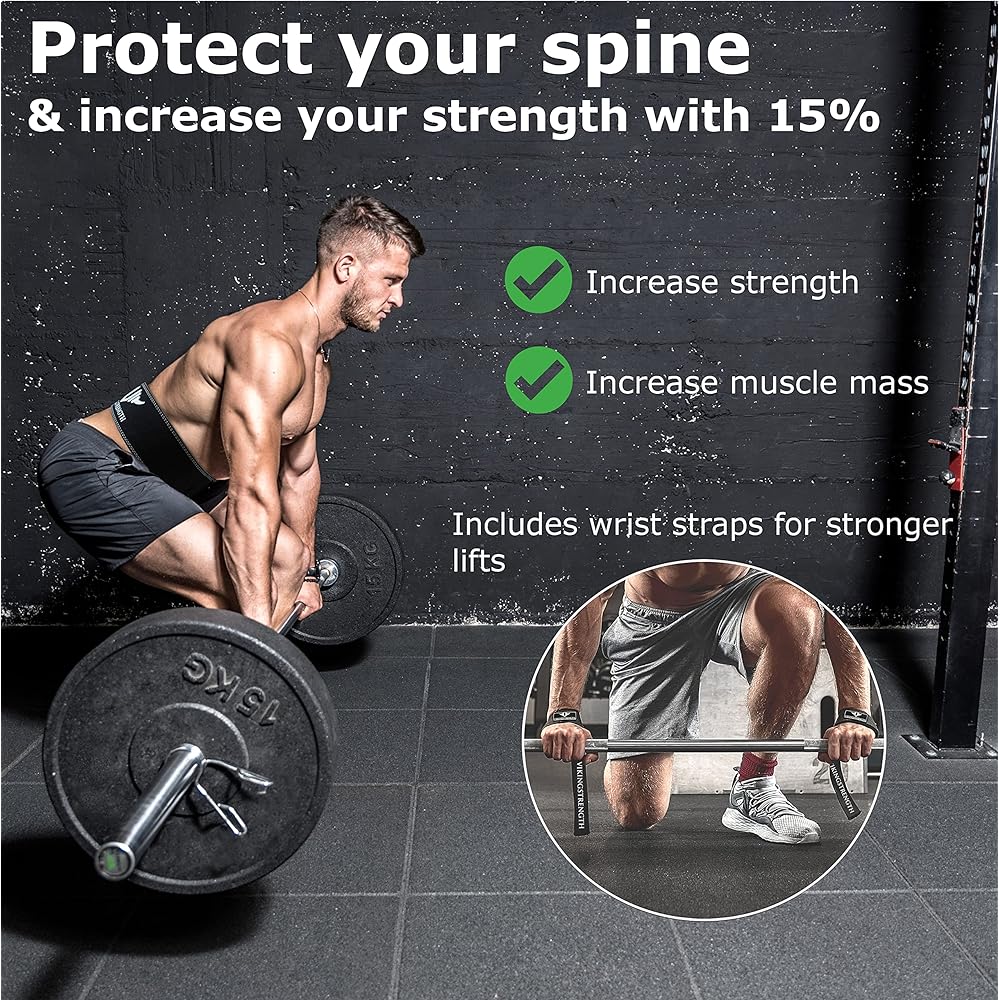 Vikingstrength Premium Weight Lifting Belt with Lifting Straps, Gym Weight Lifting Belt for Men and Women, Perfect for Squats, Powerlifting, Crossfit, Deadlifting M-4XL + V Strength Workout App