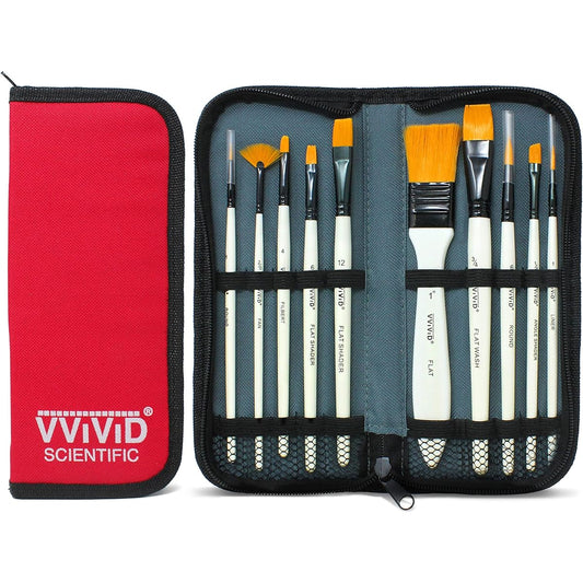 VViViD 10 Piece Synthetic Sable Paint Brush Set for Artists with Zip-Up Hardback Carry Case