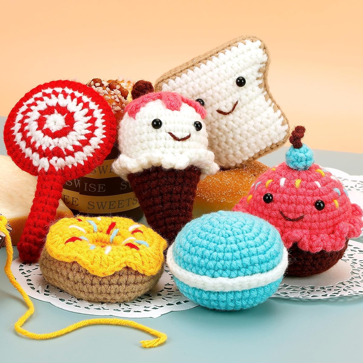 Crochet Kit for Beginners Adults - 6 Piece Dessert Crochet Kit for Beginners with Detailed Instructions and Video Tutorials Crochet Kit for Beginners (Patented Product)