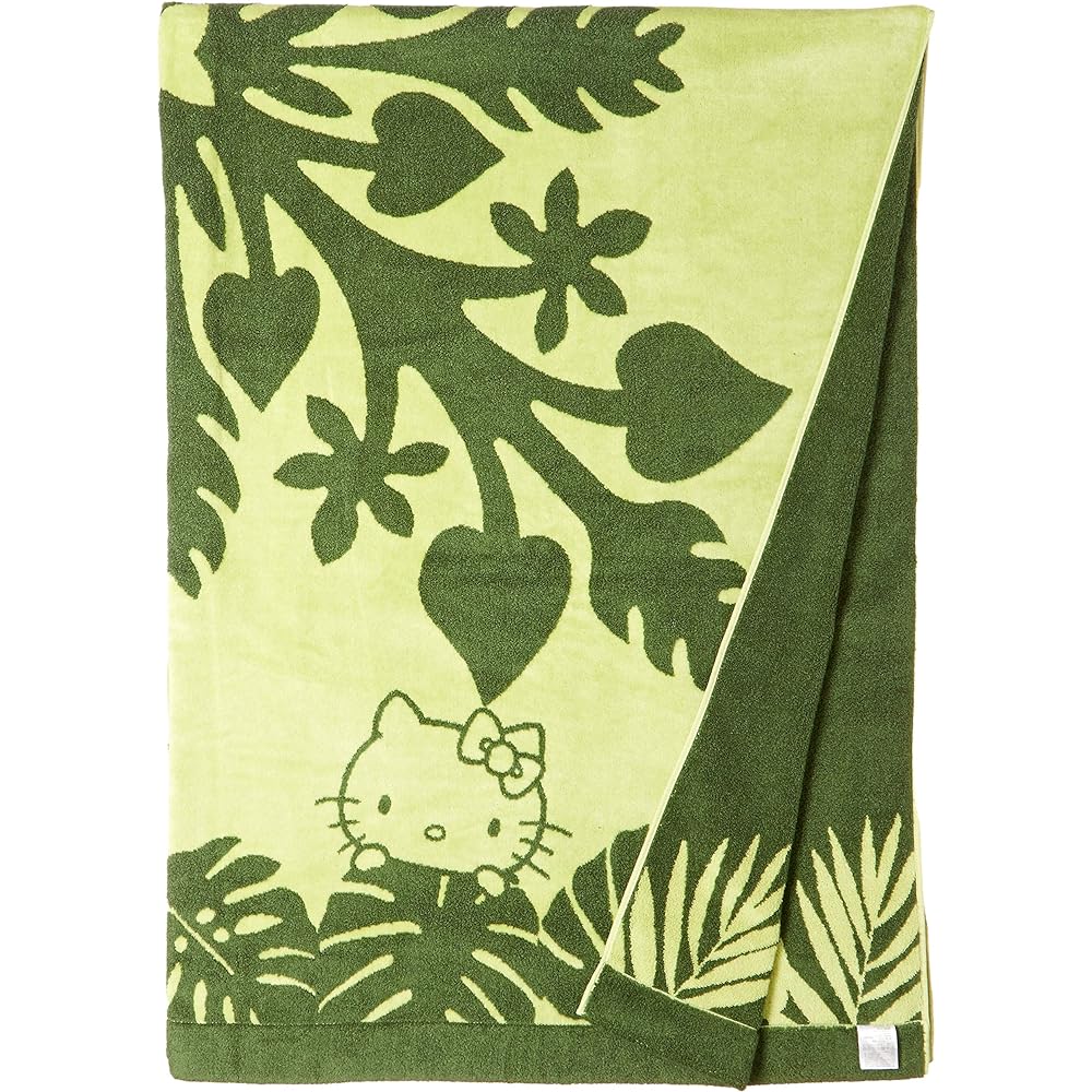 [Cathy Mom Island Style] Towel Blanket Hawaiian Quilt Pattern Botanical Kitty Series Puanani Women's 86110002C Green Approx. Width 140 x Height 190cm