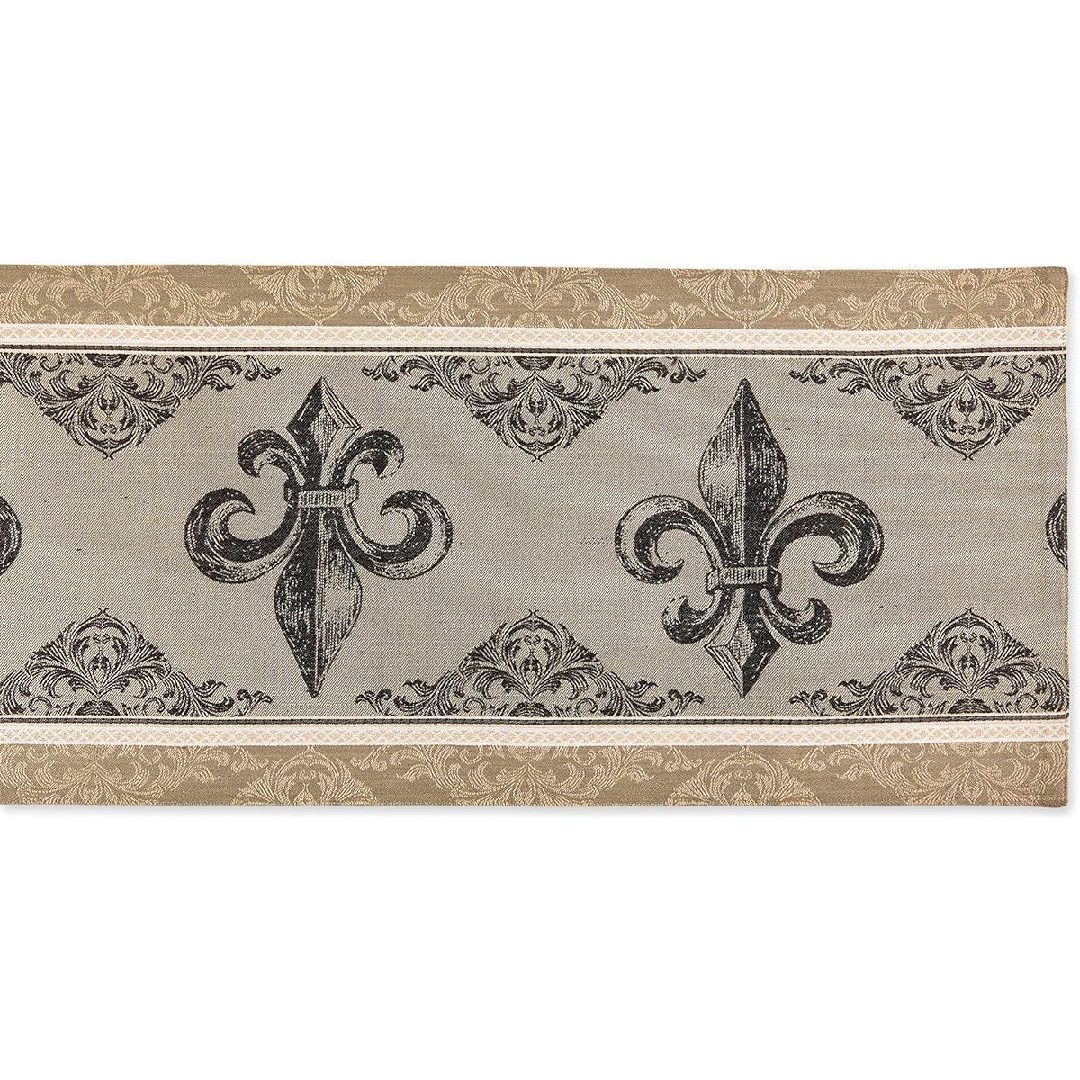Design Imports Fleur De Lis Striped Jacquard Table Runner, Brown COSD35170