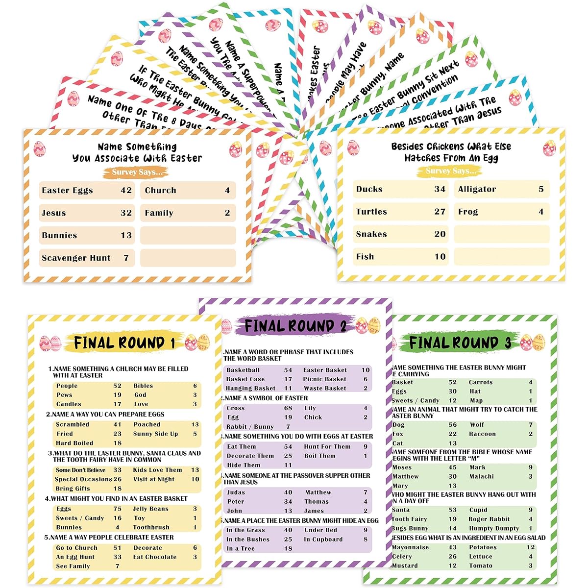Xenseou Easter Family Feud Game, Funny Easter Party Game, Easter Trivia Game, Family Feud Quiz, Holiday Game for Groups FHJ-SC03