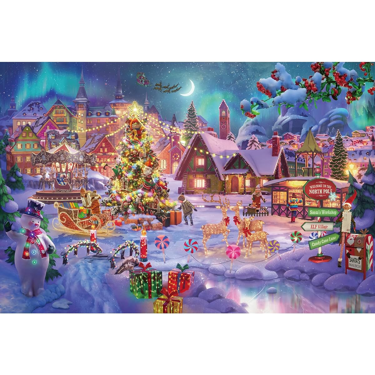 Lavievert 1000 Piece Jigsaw Puzzle Game for Adults and Kids - Snowy Christmas Eve