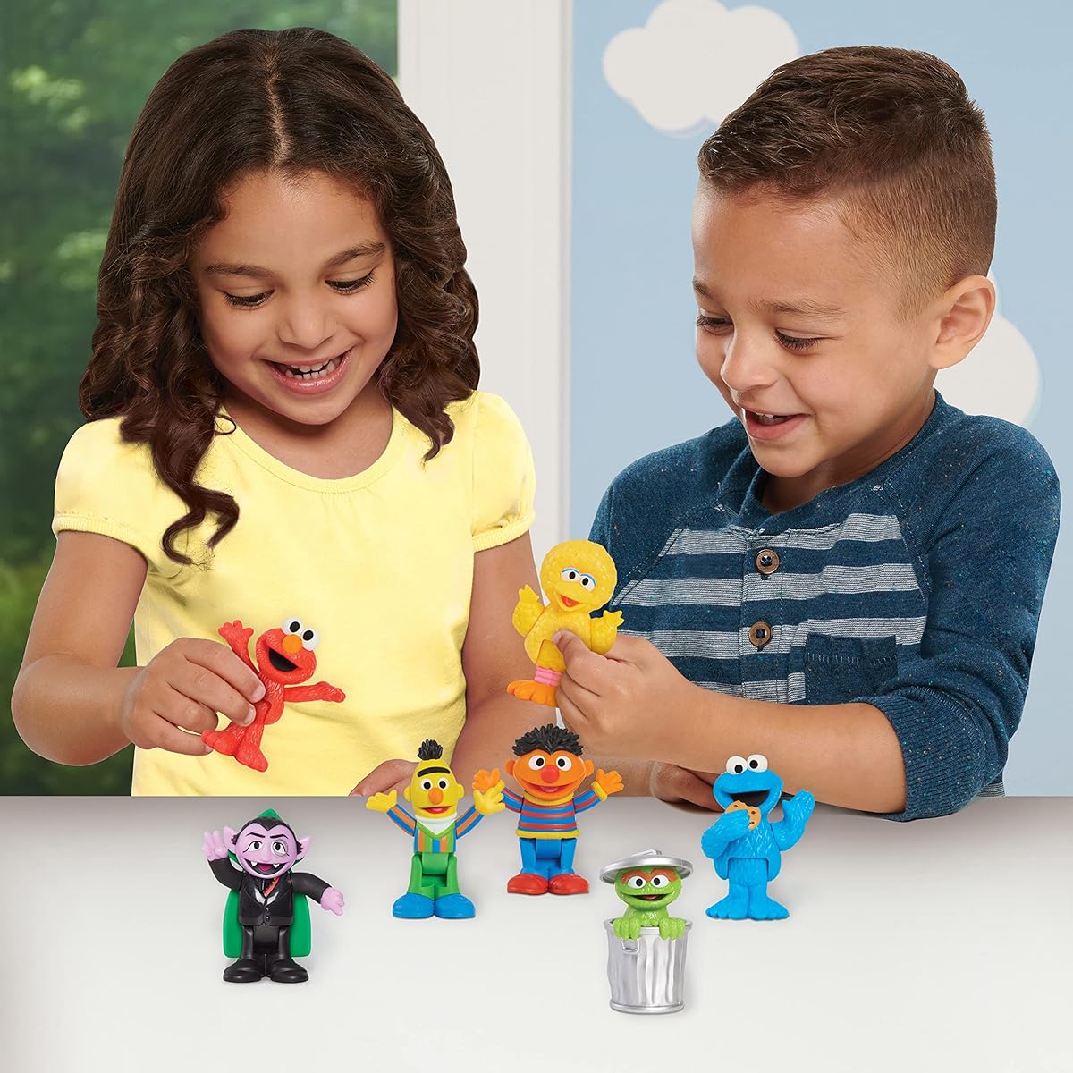 -Sesame Street Neighborhood Friends 7-Piece Poseable Figures, Officially Licensed, Ages 2+, Gifts & Presents