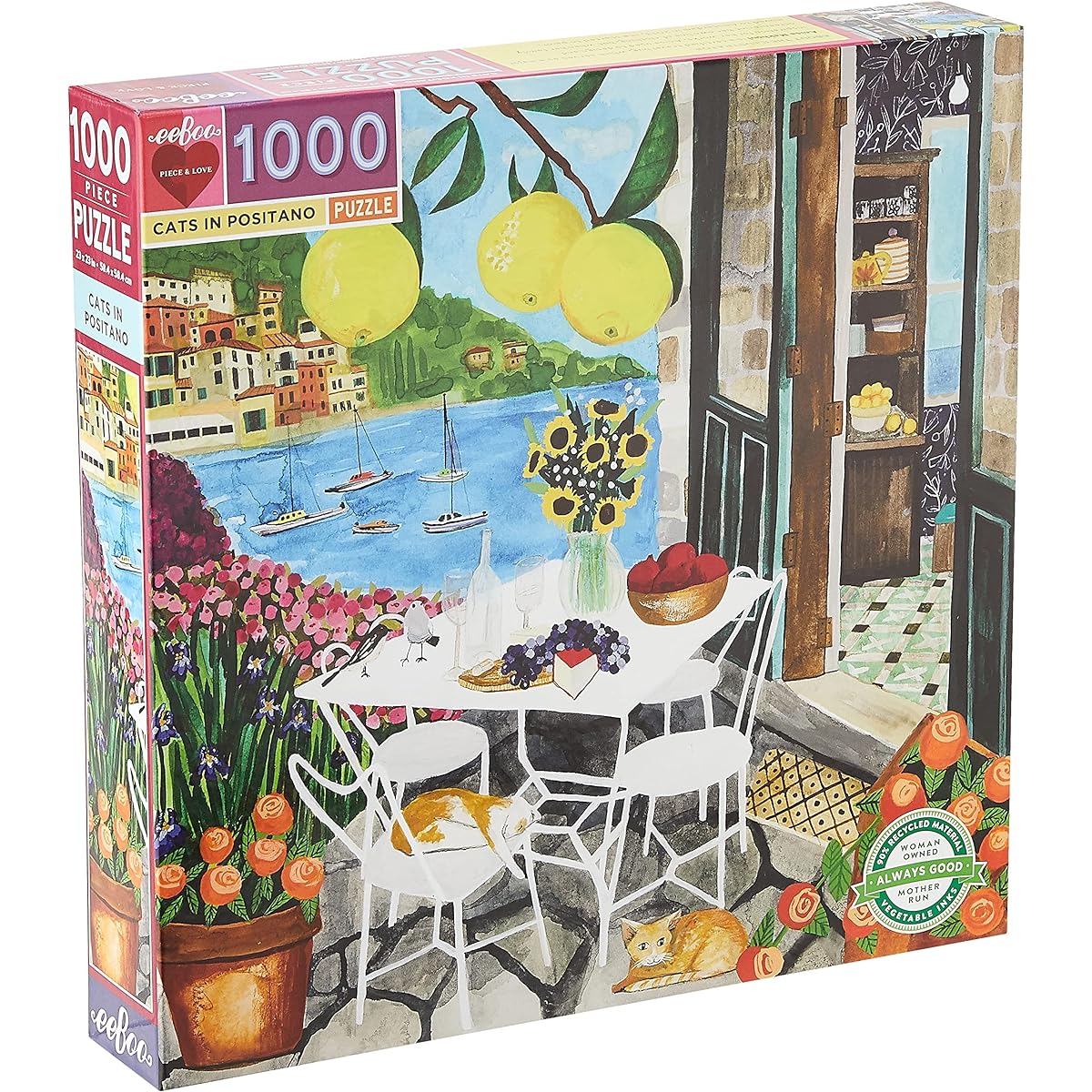 (New April) eeBoo 1000pc Puzzle Cats in Positano