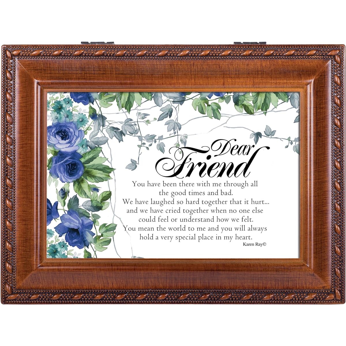 Dear Friend Special Place in Heart Wood Grain Keepsake Music Box Plays That's What Friends Are For