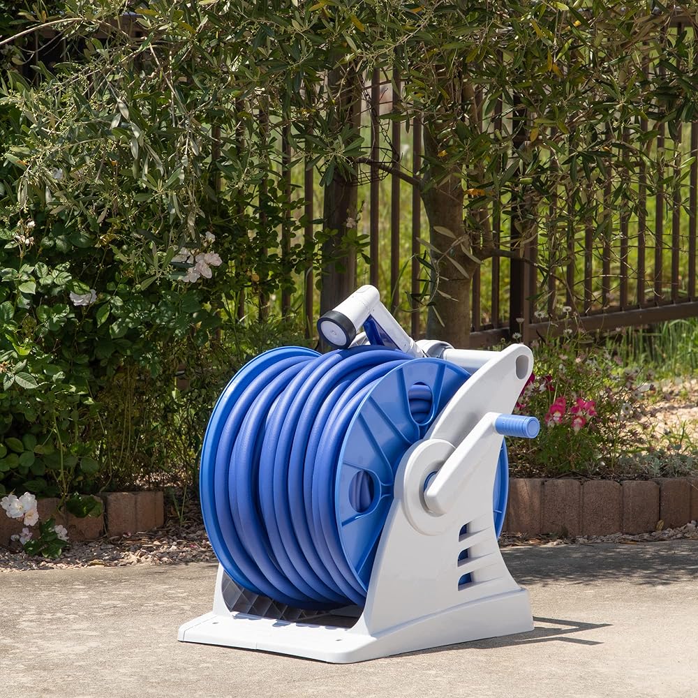 Green Life Hose Hose Reel 50m Comes with a foot step for easy winding Genius Hose Inner Diameter 15mm Smooth Hose One Touch Nozzle GR50HPSF