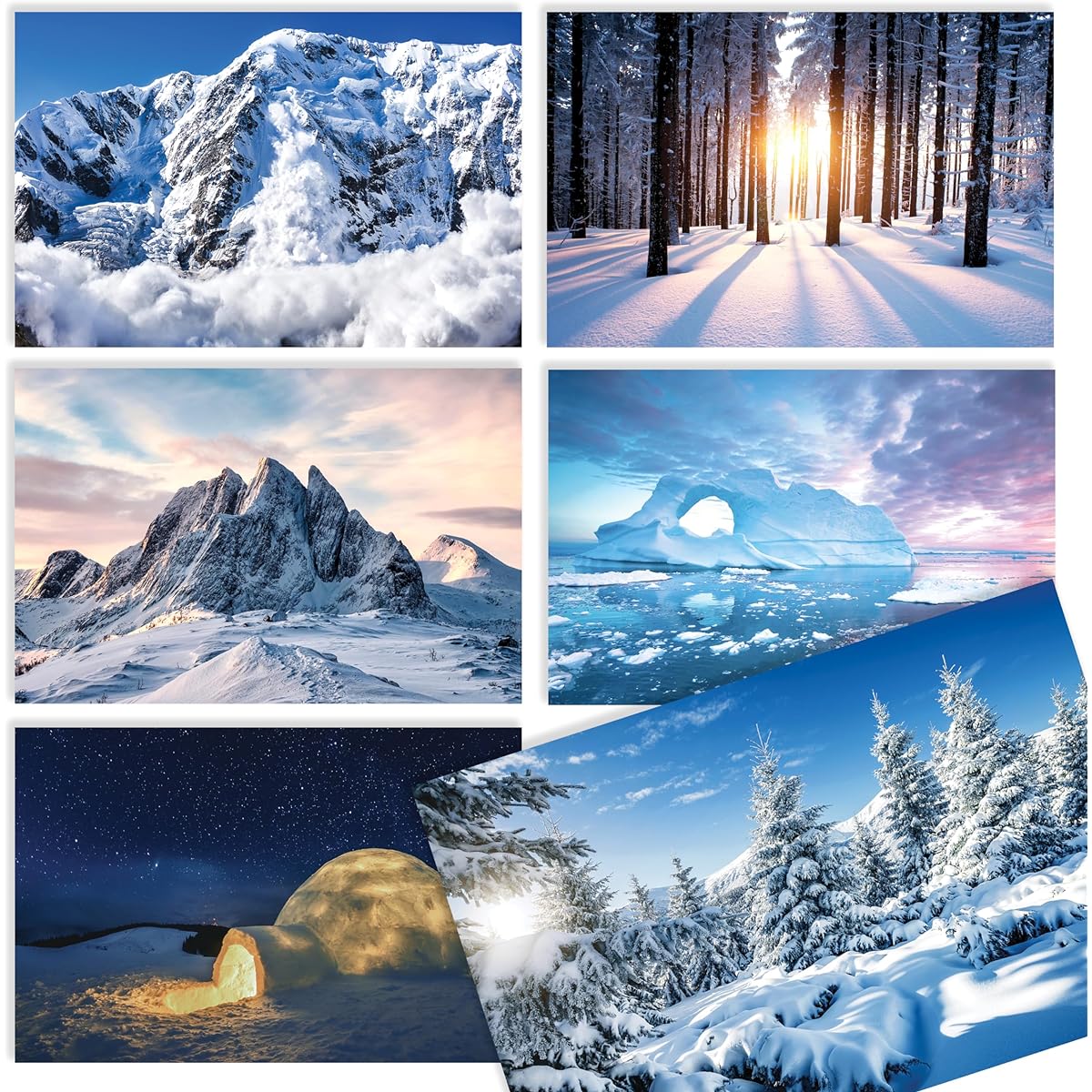 Better Office Products 50 Pack Greeting Cards - Winter Scenery Note Cards for Various Occasions, Includes Envelopes, 4 x 6 inches, 6 Coldscape Snow Designs, Blank Inside