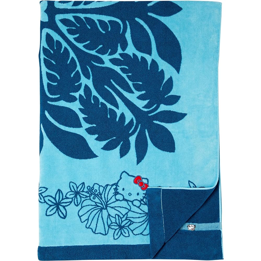[Cathy Mom Island Style] Towel Blanket Hawaiian Quilt Pattern Hello Kitty & Lei (Cathy Mom x Hello Kitty) 86110004 Women's 86110004B Shell Ginger Blue Approx. Width 140cm x Height 190cm