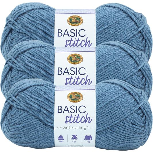 (3 Pack) Lion Brand Yarn Basic Stitch Anti-Pilling Yarn, Stone Washed